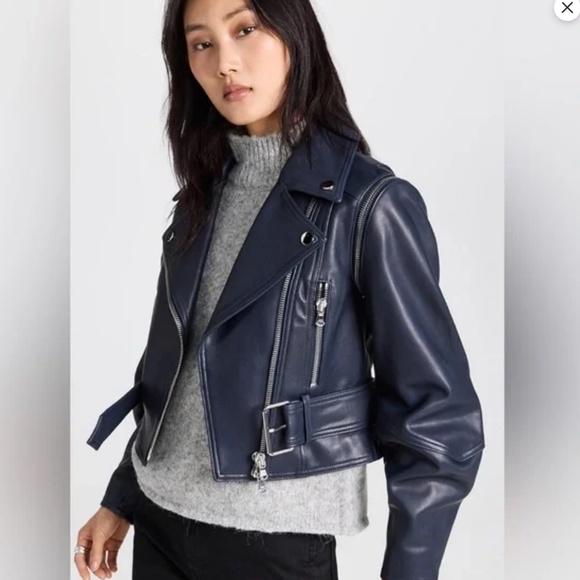 Veronica Beard Jylan Leather Moto Jacket & Vest combo/ Navy w/silver zipp size 4